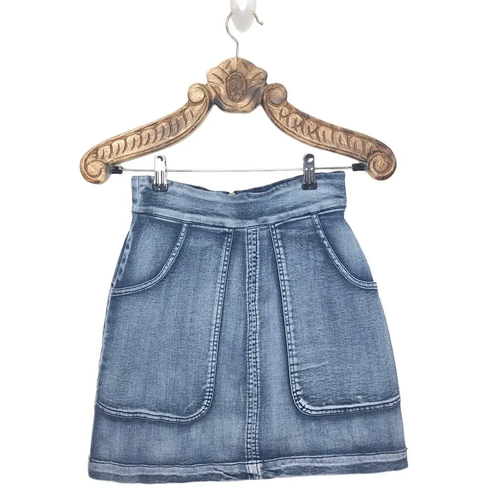 Harlow and Graham Denim Mini Skirt Acid Wash Stretch Cotton High Waist Small